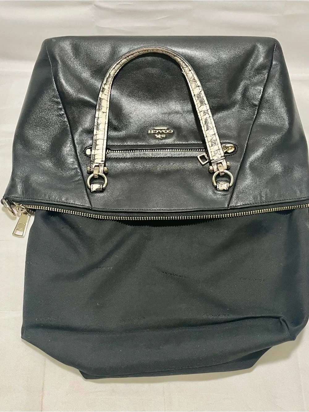 Coach Black Leather Prairie Satchel/Crossbody with Snakeskin Handles